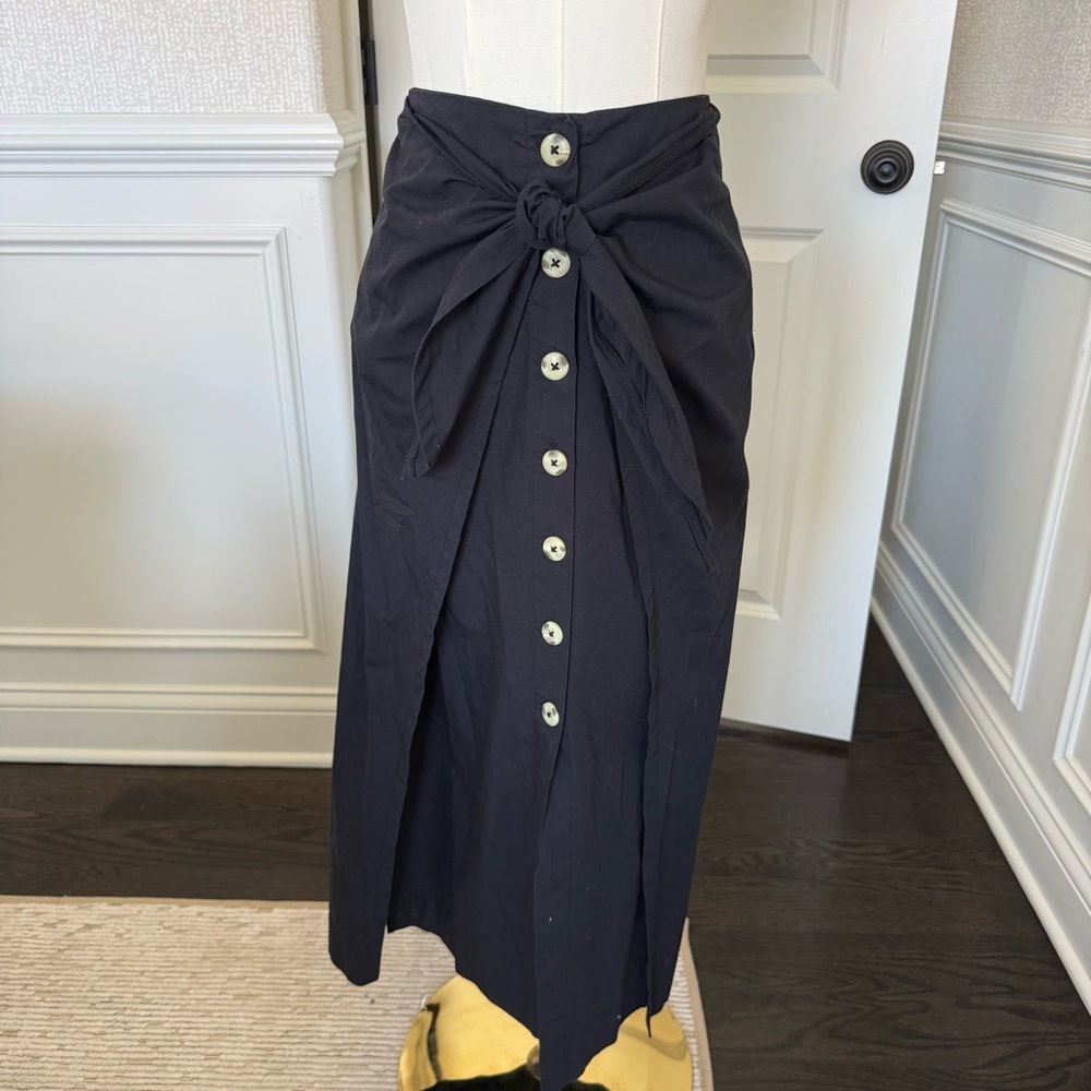 Free People Black Button-Front Midi Skirt XS